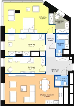 4 pokoje, mieszkanie 119,96 m², piętro 18, oferta nr B-18-143B, ATAL Olimpijska, Katowice, Bogucice, ul. Olimpijska / al. Korfantego