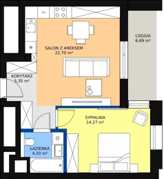 2 pokoje, mieszkanie 45,87 m², piętro 2, oferta nr B-02-09B, ATAL Olimpijska, Katowice, Bogucice, ul. Olimpijska / al. Korfantego
