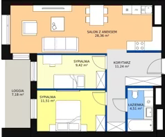 3 pokoje, mieszkanie 64,84 m², piętro 2, oferta nr B-02-13B, ATAL Olimpijska, Katowice, Bogucice, ul. Olimpijska / al. Korfantego