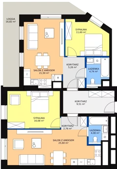 4 pokoje, mieszkanie 100,36 m², piętro 2, oferta nr B-02-15B, ATAL Olimpijska, Katowice, Bogucice, ul. Olimpijska / al. Korfantego