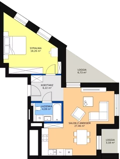 2 pokoje, mieszkanie 55,40 m², piętro 2, oferta nr B-02-16B, ATAL Olimpijska, Katowice, Bogucice, ul. Olimpijska / al. Korfantego