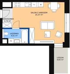 1 pokój, mieszkanie 32,66 m², piętro 3, oferta nr C-03-30C, ATAL Olimpijska, Katowice, Bogucice, ul. Olimpijska / al. Korfantego