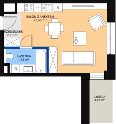 1 pokój, mieszkanie 32,97 m², piętro 9, oferta nr C-09-106C, ATAL Olimpijska, Katowice, Śródmieście, Bogucice, ul. Olimpijska / al. Korfantego