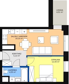 2 pokoje, mieszkanie 41,21 m², piętro 14, oferta nr C-14-155C, ATAL Olimpijska, Katowice, Śródmieście, Bogucice, ul. Olimpijska / al. Korfantego