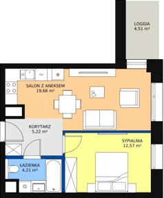 2 pokoje, mieszkanie 41,38 m², piętro 3, oferta nr C-03-18C, ATAL Olimpijska, Katowice, Bogucice, ul. Olimpijska / al. Korfantego