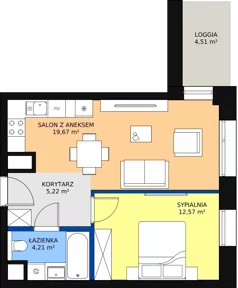 2 pokoje, mieszkanie 41,64 m², piętro 5, oferta nr C-05-44C, ATAL Olimpijska, Katowice, Śródmieście, Bogucice, ul. Olimpijska / al. Korfantego
