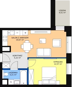 2 pokoje, mieszkanie 41,44 m², piętro 6, oferta nr C-06-57C, ATAL Olimpijska, Katowice, Śródmieście, Bogucice, ul. Olimpijska / al. Korfantego