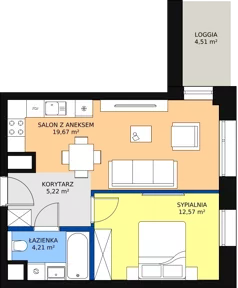 2 pokoje, mieszkanie 41,52 m², piętro 9, oferta nr C-09-95C, ATAL Olimpijska, Katowice, Śródmieście, Bogucice, ul. Olimpijska / al. Korfantego