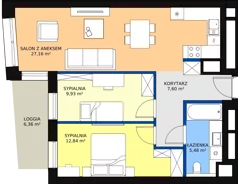 3 pokoje, mieszkanie 62,72 m², piętro 2, oferta nr C-02-11C, ATAL Olimpijska, Katowice, Bogucice, ul. Olimpijska / al. Korfantego