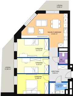 4 pokoje, mieszkanie 73,61 m², piętro 3, oferta nr C-03-27C, ATAL Olimpijska, Katowice, Bogucice, ul. Olimpijska / al. Korfantego