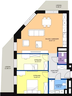 3 pokoje, mieszkanie 74,15 m², piętro 7, oferta nr C-07-79C, ATAL Olimpijska, Katowice, Bogucice, ul. Olimpijska / al. Korfantego