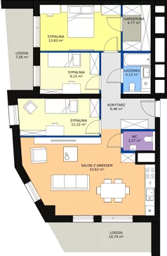 4 pokoje, mieszkanie 88,12 m², piętro 3, oferta nr C-03-22C, ATAL Olimpijska, Katowice, Bogucice, ul. Olimpijska / al. Korfantego