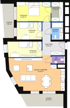 4 pokoje, mieszkanie 88,13 m², piętro 4, oferta nr C-04-35C, ATAL Olimpijska, Katowice, Bogucice, ul. Olimpijska / al. Korfantego