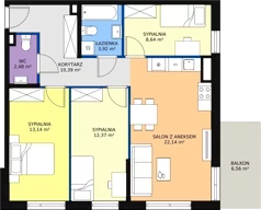 4 pokoje, mieszkanie 72,87 m², piętro 1, oferta nr B1-10, Galaktyczna, Gdańsk, Osowa, ul. Galaktyczna