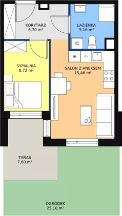 2 pokoje, mieszkanie 35,80 m², parter, oferta nr B2-01, Galaktyczna, Gdańsk, Osowa, ul. Galaktyczna