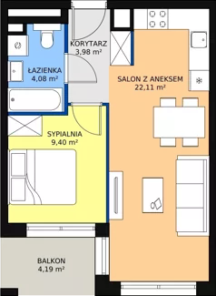 2 pokoje, mieszkanie 39,38 m², piętro 1, oferta nr A.1.3, ATAL Symbioza, Gdynia, Cisowa, ul. Kcyńska