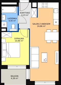 2 pokoje, mieszkanie 44,06 m², piętro 1, oferta nr A.1.5, ATAL Symbioza, Gdynia, Cisowa, ul. Kcyńska