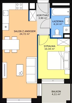2 pokoje, mieszkanie 43,10 m², piętro 1, oferta nr A.1.6, ATAL Symbioza, Gdynia, Cisowa, ul. Kcyńska