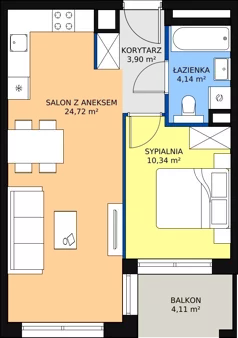 2 pokoje, mieszkanie 42,98 m², piętro 2, oferta nr A.2.6, ATAL Symbioza, Gdynia, Cisowa, ul. Kcyńska