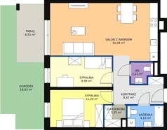 3 pokoje, mieszkanie 64,96 m², piętro 3, oferta nr C2.3.3, ATAL Symbioza, Gdynia, Cisowa, ul. Kcyńska