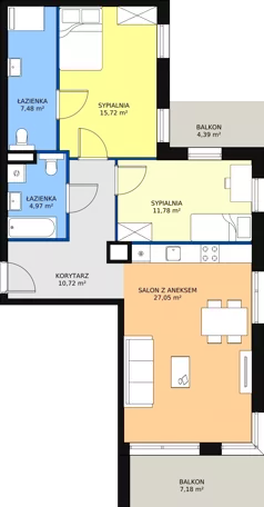 3 pokoje, mieszkanie 77,72 m², piętro 1, oferta nr C1.1.1, ATAL Symbioza, Gdynia, Cisowa, ul. Kcyńska