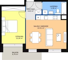 2 pokoje, mieszkanie 47,57 m², piętro 1, oferta nr C1.1.2, ATAL Symbioza, Gdynia, Cisowa, ul. Kcyńska