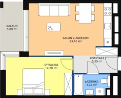 2 pokoje, mieszkanie 46,79 m², piętro 1, oferta nr C2.1.2, ATAL Symbioza, Gdynia, Cisowa, ul. Kcyńska