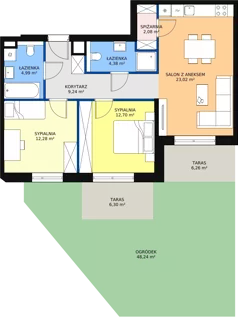 3 pokoje, mieszkanie 68,49 m², parter, oferta nr 1A.0.01, Ogrody Geyera Apartamenty, Łódź, Śródmieście, ul. Piotrkowska 293/305
