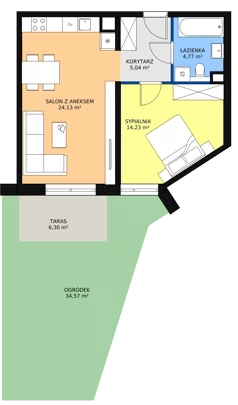 2 pokoje, mieszkanie 48,27 m², parter, oferta nr 1A.0.02, Ogrody Geyera Apartamenty, Łódź, Śródmieście, ul. Piotrkowska 293/305