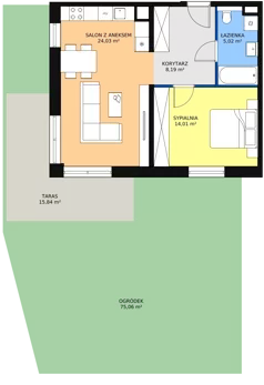 2 pokoje, mieszkanie 51,30 m², piętro 2, oferta nr 1A.2.16, Ogrody Geyera Apartamenty, Łódź, Śródmieście, ul. Piotrkowska 293/305