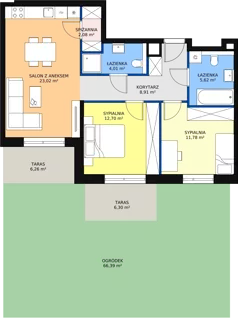 3 pokoje, mieszkanie 68,12 m², parter, oferta nr 1B.0.46, Ogrody Geyera Apartamenty, Łódź, Śródmieście, ul. Piotrkowska 293/305