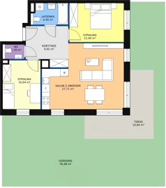 3 pokoje, mieszkanie 65,78 m², piętro 2, oferta nr 1A.2.17, Ogrody Geyera Apartamenty, Łódź, Śródmieście, ul. Piotrkowska 293/305