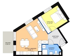 2 pokoje, mieszkanie 46,43 m², piętro 1, oferta nr 1A.1.12, Ogrody Geyera Apartamenty, Łódź, Śródmieście, ul. Piotrkowska 293/305