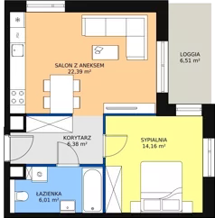 2 pokoje, mieszkanie 48,94 m², piętro 1, oferta nr 1C.1.80, Ogrody Geyera Apartamenty, Łódź, Śródmieście, ul. Piotrkowska 293/305