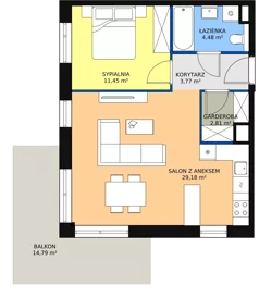 2 pokoje, mieszkanie 51,69 m², piętro 1, oferta nr 1C.1.84, Ogrody Geyera Apartamenty, Łódź, Śródmieście, ul. Piotrkowska 293/305
