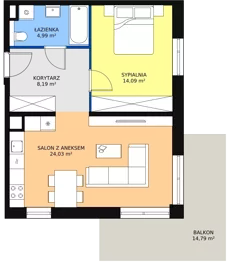 2 pokoje, mieszkanie 51,30 m², piętro 2, oferta nr 1A.2.16, Ogrody Geyera Apartamenty, Łódź, Śródmieście, ul. Piotrkowska 293/305