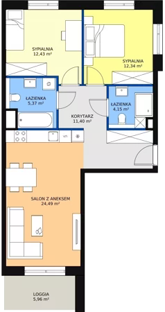 3 pokoje, mieszkanie 70,18 m², piętro 2, oferta nr 1B.2.56, Ogrody Geyera Apartamenty, Łódź, Śródmieście, ul. Piotrkowska 293/305