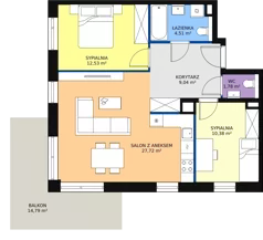 3 pokoje, mieszkanie 65,92 m², piętro 3, oferta nr 1A.3.24, Ogrody Geyera Apartamenty, Łódź, Śródmieście, ul. Piotrkowska 293/305