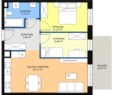 3 pokoje, mieszkanie 58,88 m², piętro 3, oferta nr 1C.3.98, Ogrody Geyera Apartamenty, Łódź, Śródmieście, ul. Piotrkowska 293/305