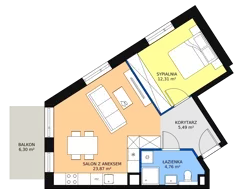 2 pokoje, mieszkanie 46,37 m², piętro 4, oferta nr 1A.4.33, Ogrody Geyera Apartamenty, Łódź, Śródmieście, ul. Piotrkowska 293/305