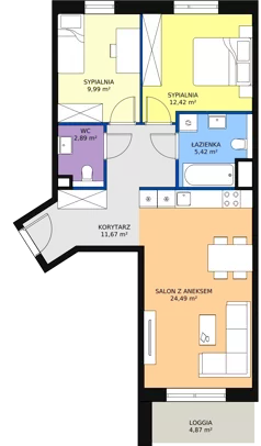 3 pokoje, mieszkanie 66,71 m², piętro 4, oferta nr 1B.4.63, Ogrody Geyera Apartamenty, Łódź, Śródmieście, ul. Piotrkowska 293/305