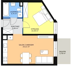 2 pokoje, mieszkanie 48,56 m², piętro 5, oferta nr 1A.5.36, Ogrody Geyera Apartamenty, Łódź, Śródmieście, ul. Piotrkowska 293/305