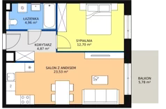 2 pokoje, mieszkanie 45,99 m², piętro 5, oferta nr 1C.5.113, Ogrody Geyera Apartamenty, Łódź, Śródmieście, ul. Piotrkowska 293/305