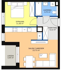 2 pokoje, mieszkanie 46,12 m², piętro 6, oferta nr 1C.6.121, Ogrody Geyera Apartamenty, Łódź, Śródmieście, ul. Piotrkowska 293/305