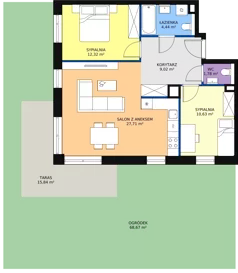 3 pokoje, mieszkanie 65,96 m², piętro 1, oferta nr 1A.1.10, Ogrody Geyera Apartamenty, Łódź, Śródmieście, ul. Piotrkowska 293/305