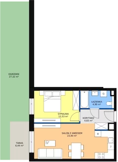 2 pokoje, mieszkanie 43,83 m², piętro 1, oferta nr 2F.1.198, Ogrody Geyera Apartamenty, Łódź, Śródmieście, ul. Piotrkowska 293/305