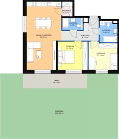 3 pokoje, mieszkanie 77,01 m², parter, oferta nr 2F.0.196, Ogrody Geyera Apartamenty, Łódź, Śródmieście, ul. Piotrkowska 293/305