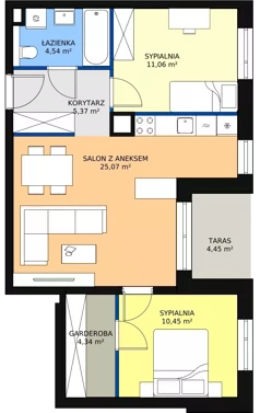 3 pokoje, mieszkanie 60,83 m², parter, oferta nr 2H.0.274, Ogrody Geyera Apartamenty, Łódź, Śródmieście, ul. Piotrkowska 293/305