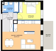 2 pokoje, mieszkanie 51,92 m², piętro 1, oferta nr 2D.1.126, Ogrody Geyera Apartamenty, Łódź, Śródmieście, ul. Piotrkowska 293/305