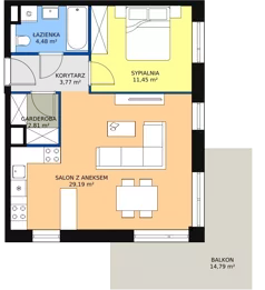 2 pokoje, mieszkanie 51,58 m², piętro 1, oferta nr 2D.1.127, Ogrody Geyera Apartamenty, Łódź, Śródmieście, ul. Piotrkowska 293/305